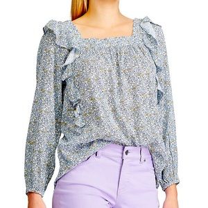 Chaps Squareneck Floral Ruffle Top